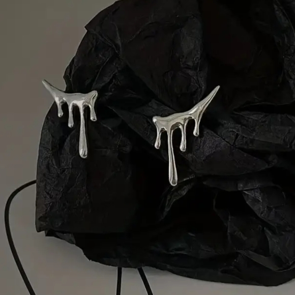 Water Drop Earrings Liquid Slide Design 925 Sterling Silver Minimal - Picture 4 of 6